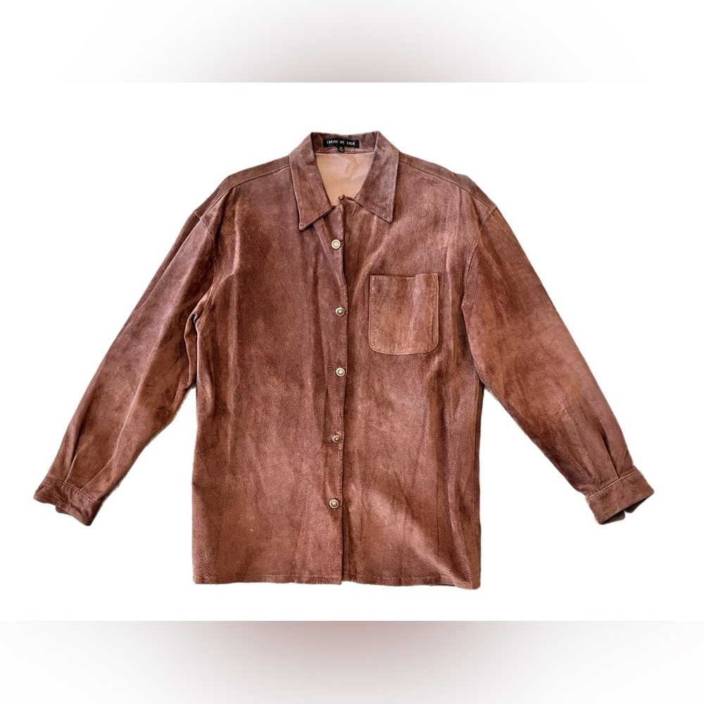 Vintage suede crème de silk button up shirt jacket